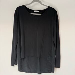 Grana Hi-Low T-Shirt Womens Small / 4 Black Long Sleeve Oversized Fit Round Neck